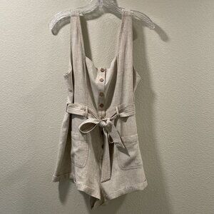 SHINESTAR Sleeveless Belted Romper Shorts Rayon Linen Blend Women L